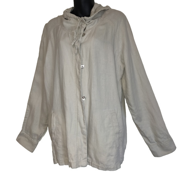 GAP Jackets & Blazers - Beige GAP Linen Jacket Hoodie Adult XL Zips Snaps Outdoors Faux Pockets